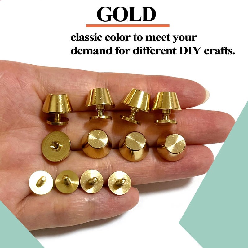 honigo 8 Pack Rivets Stud Handbag Purse Feet 1/2 inch Gold Flat Head Metal Solid Brass Studs Screw Back Feet 12mm Buckle Spikes Leathercraft for Leather Bag Totes DIY Craft - Image 5